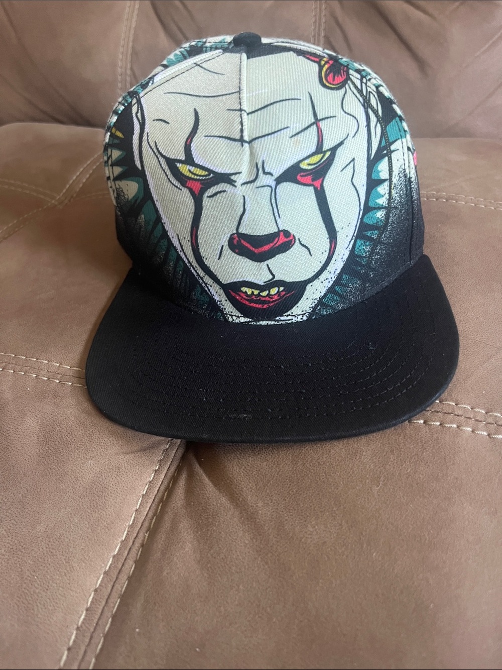 Black Flat-Brim Hat with Pennywise IT Graphic Clown Face